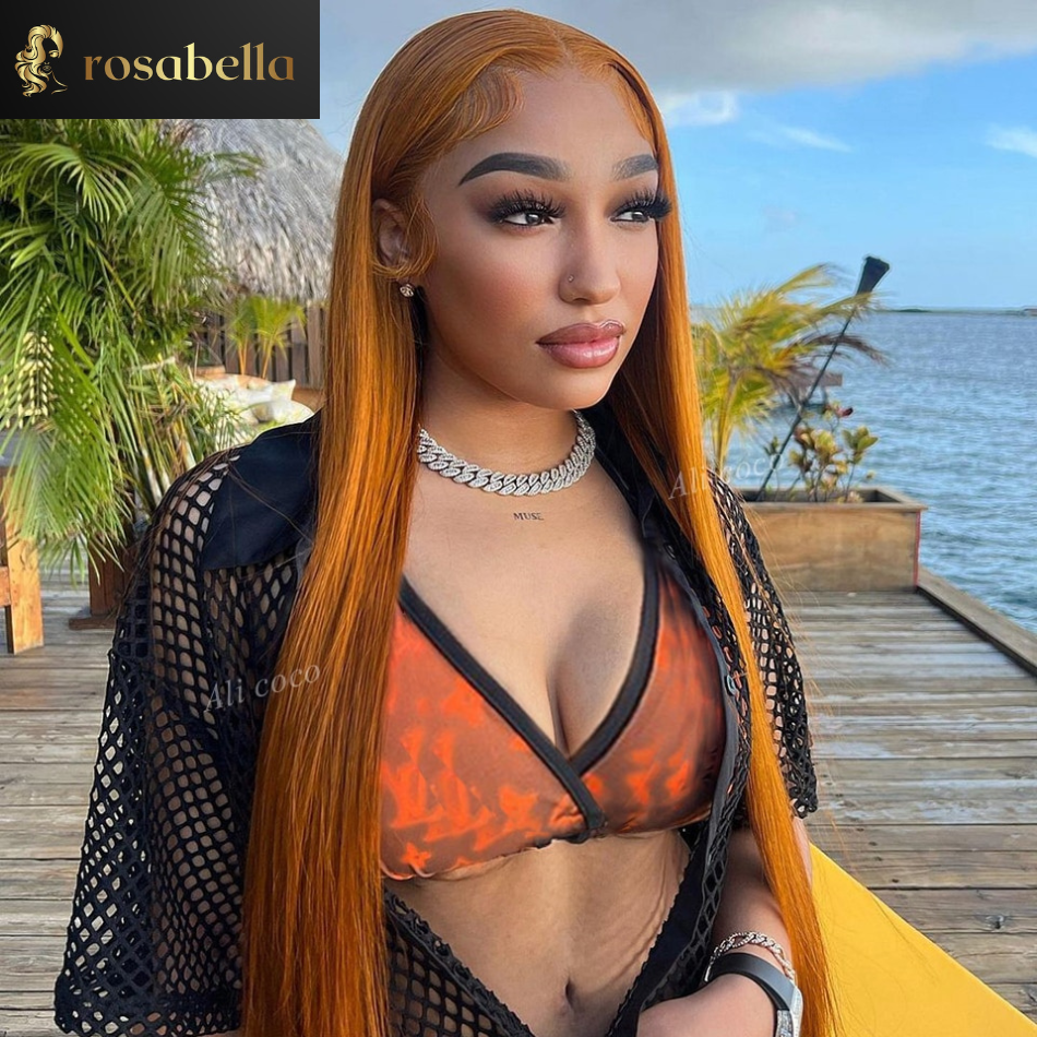 HD 5x5 Lace Closure Orange Human Hair Wig Straight Lace