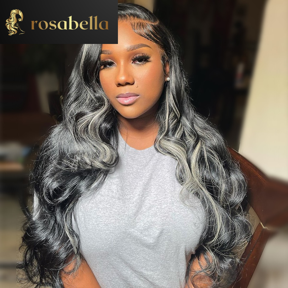 HD 360 Lace Frontal Wig Platinum Highlight 13X4 Body Wave Lace Front Wig Highlight Silver Grey 13X6 Human Hair Wigs