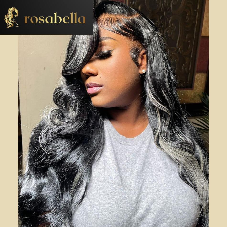 HD 360 Lace Frontal Wig Platinum Highlight 13X4 Body Wave Lace Front Wig Highlight Silver Grey 13X6 Human Hair Wigs