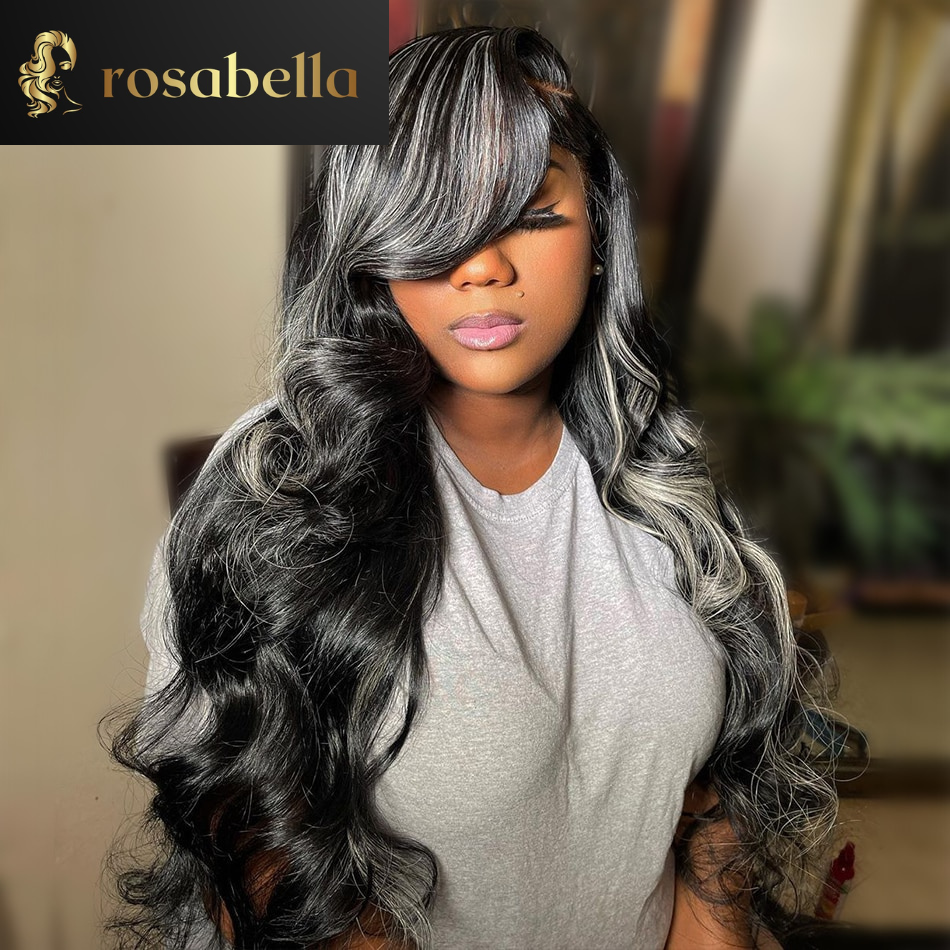 HD 360 Lace Frontal Wig Platinum Highlight 13X4 Body Wave Lace Front Wig Highlight Silver Grey 13X6 Human Hair Wigs