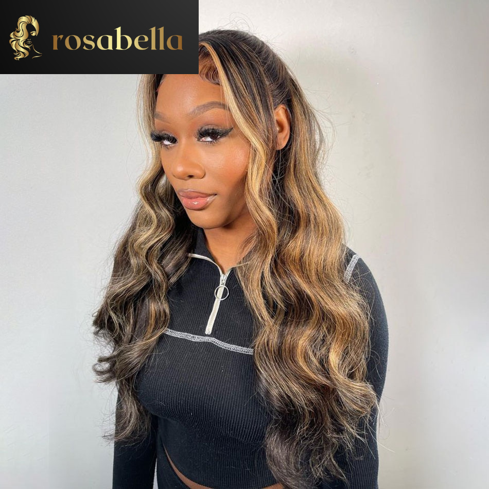 Highlight Blonde with Black Glueless 13x4 Lace Front Body Wave Wig 1B/27 Mixed 13x6 Frontal Human Hair Wigs 5X5 Lace Closure Wig