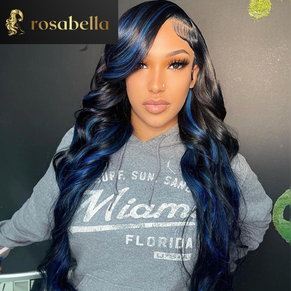 Highlight Blue Body Wave Lace Front Wig HD Transparent 13x4 Lace Frontal Wigs Brazilian Virgin Pre Plucked Human Hair