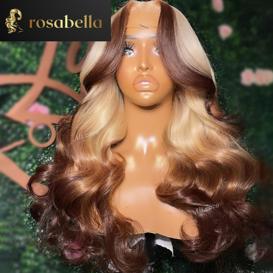 613/4/1B Colored Human Hair Wig Brazilian Remy Body Wave Lace Front Wig Ombre 613 Brown Lace Frontal Wig Pre Plucked