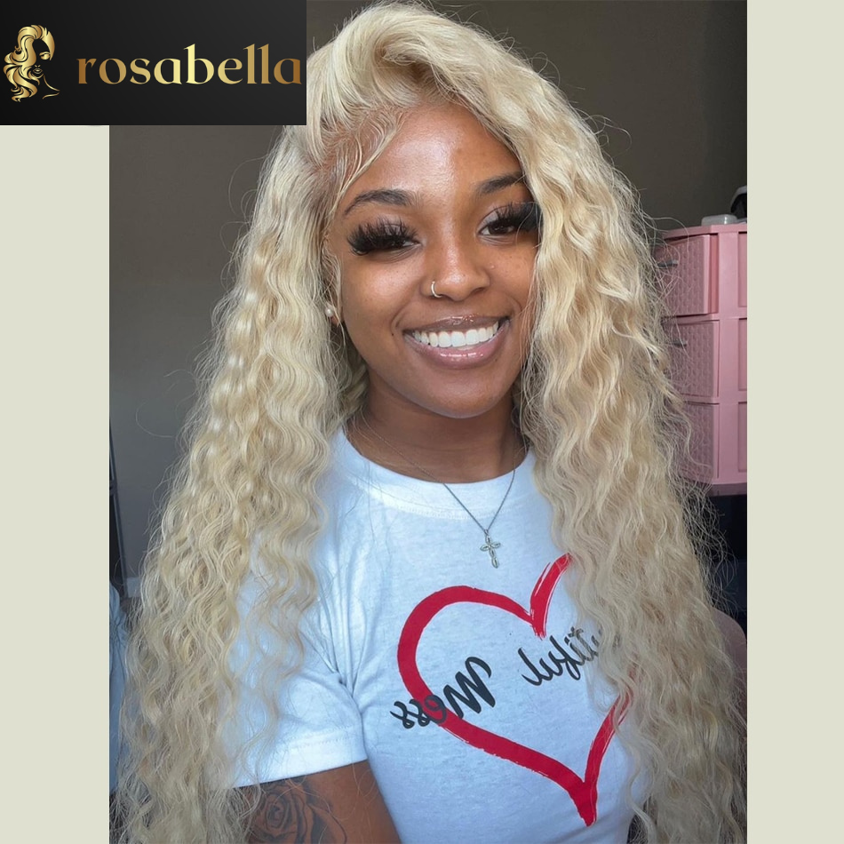 HD Lace Frontal Deep Curly Honey Blonde Human Hair Wigs