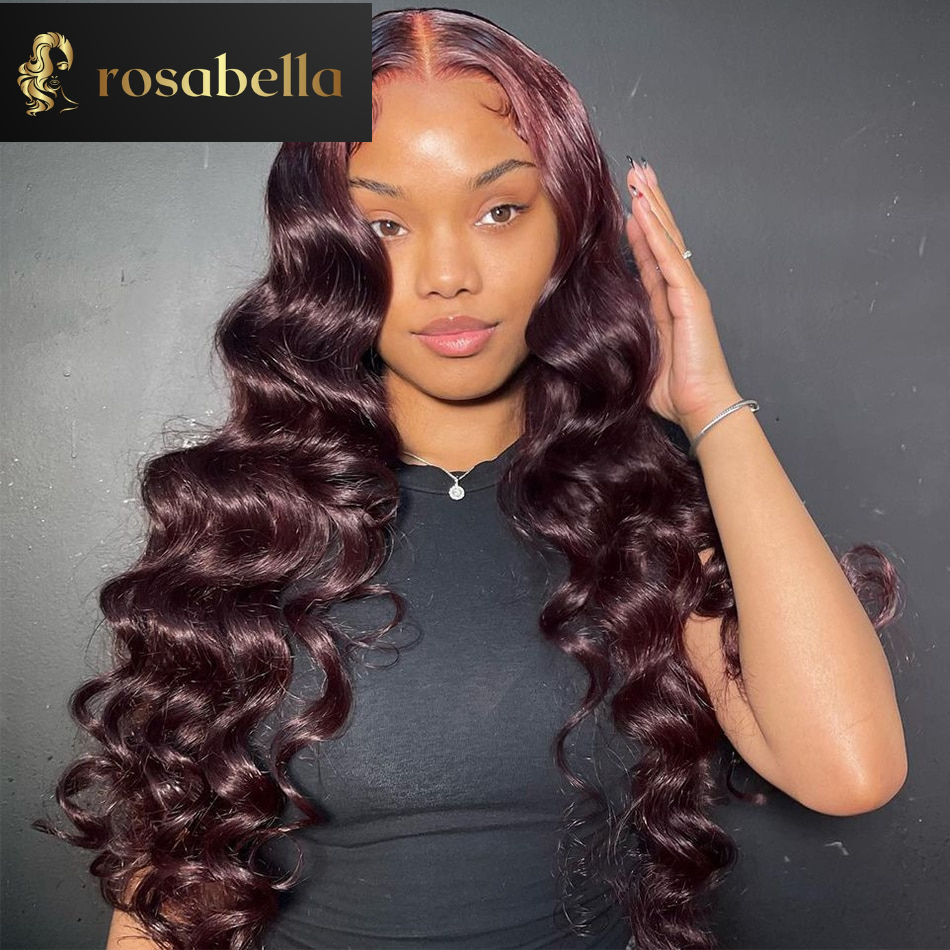 Dark 99J Loose Deep Wave Lace Front Human Hair Wigs Transparent 13X6 Lace Frontal Wig  Pre Plucked 5X5 Lace Closure Wig