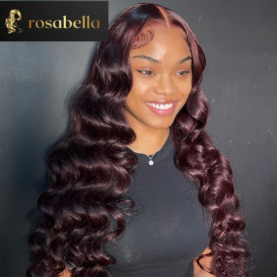 Dark 99J Loose Deep Wave Lace Front Human Hair Wigs Transparent 13X6 Lace Frontal Wig  Pre Plucked 5X5 Lace Closure Wig