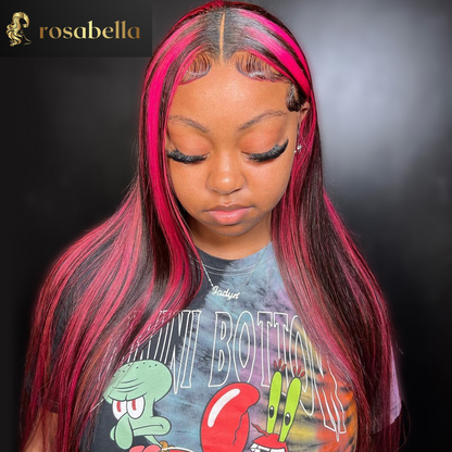 Pink Highlight Colored Wig 5X5 Lace Closure Human Hair Wigs 13x6 Transparent Lace Frontal Wig Brazilian Long Straight