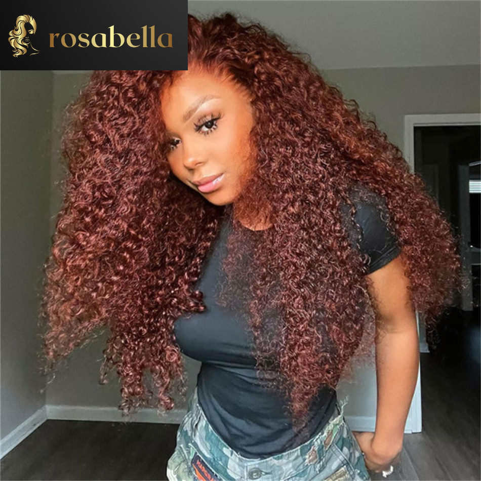 Reddish Brown Jerry Curly 13x6 Lace Front Wig 100% Virgin Human Hair Wigs PrePlucked Hairline 13X4 Transparent Lace Frontal Wig