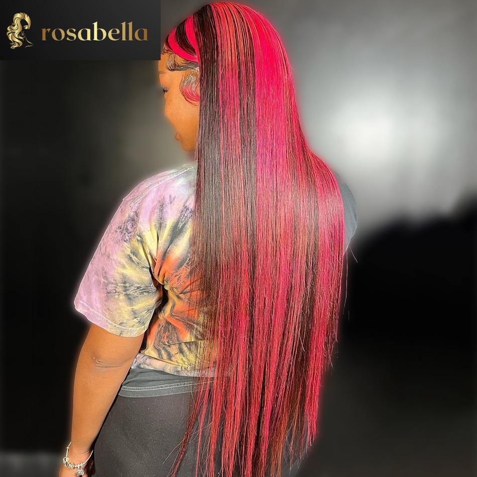 Pink Highlight Colored Wig 5X5 Lace Closure Human Hair Wigs 13x6 Transparent Lace Frontal Wig Brazilian Long Straight