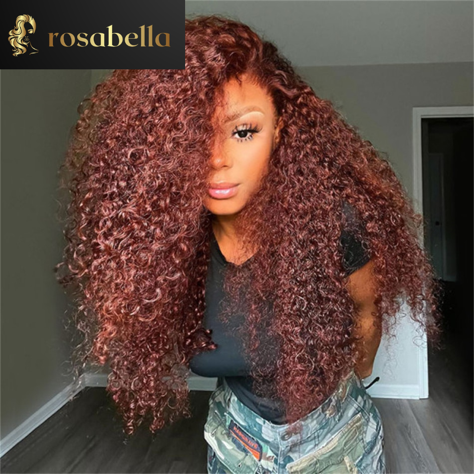 Reddish Brown Jerry Curly 13x6 Lace Front Wig 100% Virgin Human Hair Wigs PrePlucked Hairline 13X4 Transparent Lace Frontal Wig