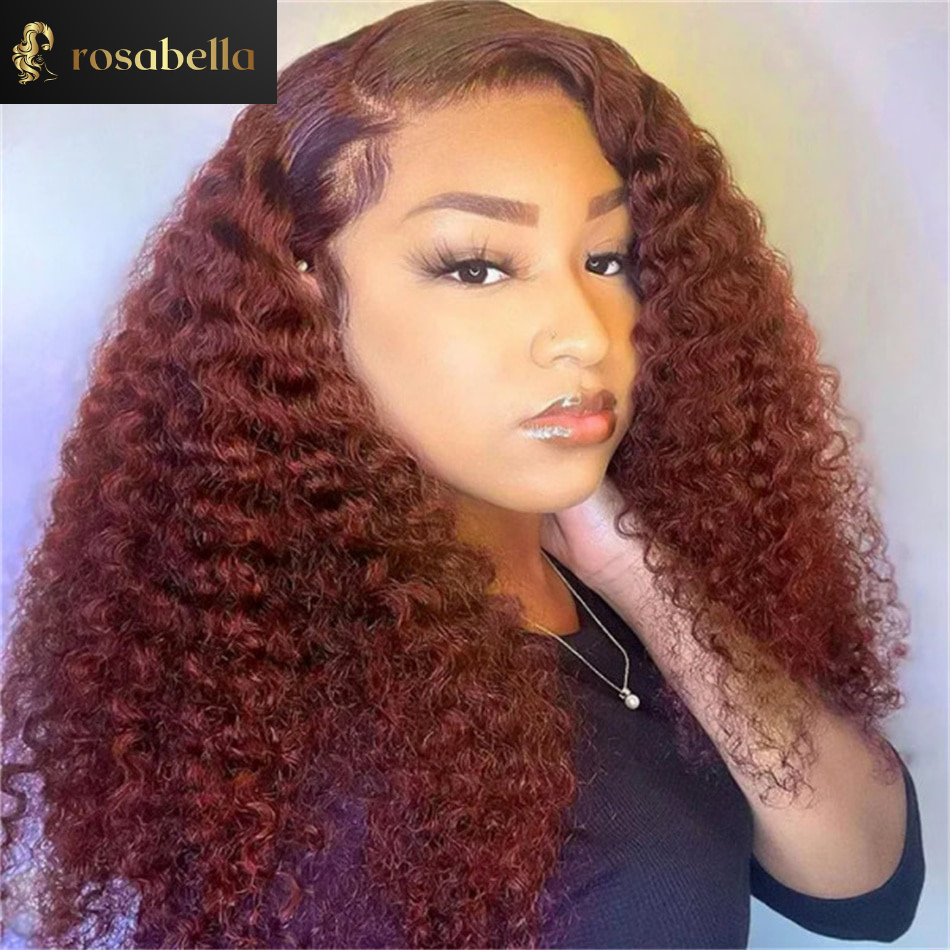 Reddish Brown Jerry Curly 13x6 Lace Front Wig 100% Virgin Human Hair Wigs PrePlucked Hairline 13X4 Transparent Lace Frontal Wig