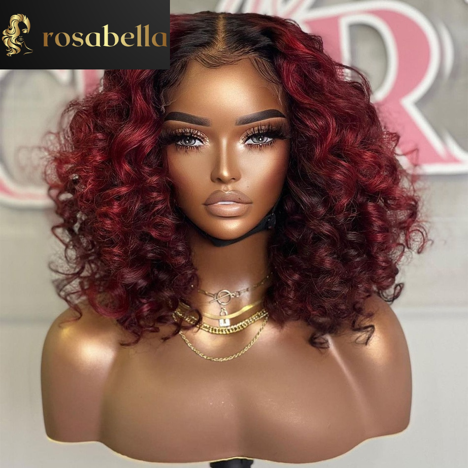 Ombre Red 13X6 Loose Wave Wig Highlight Red Curly Human Hair HD   Lace Frontal Wig