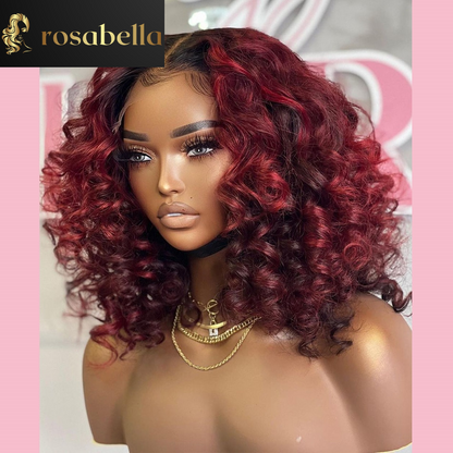 Ombre Red 13X6 Loose Wave Wig Highlight Red Curly Human Hair HD   Lace Frontal Wig