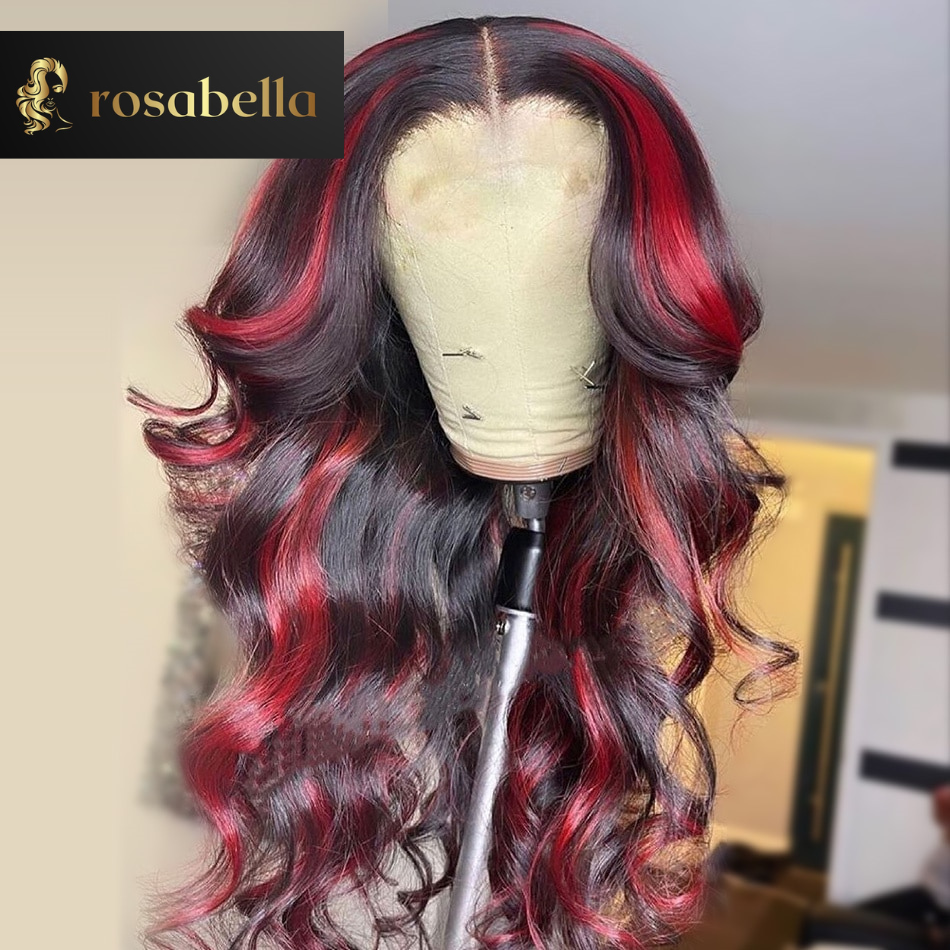Ombre Highlight Red 13x4 Lace Frontal Wig Transparent Body Wave Lace Closure Wig Brazilian 100% Human Hair Wigs With Baby Hair