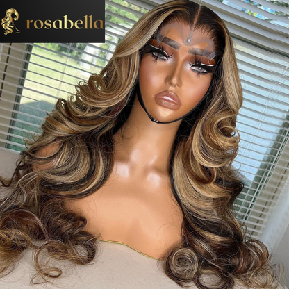 Ombre Brown and Blonde Transparent 13X6 Lace Frontal Body Wave Wig