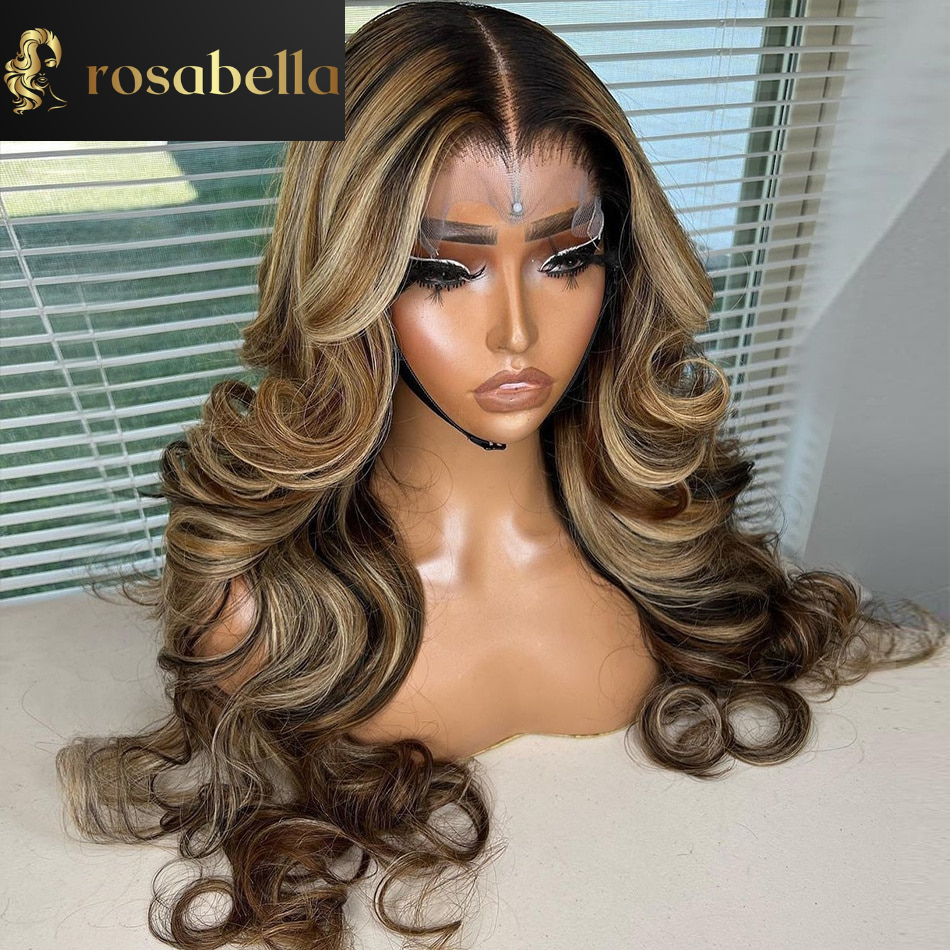 Ombre Brown and Blonde Transparent 13X6 Lace Frontal Body Wave Wig