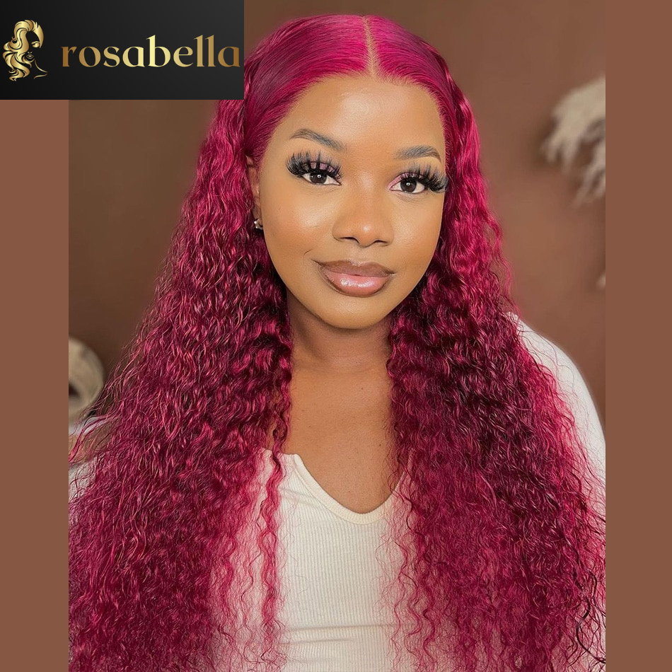 Burgundy Lace Front Wig Rose Pink Curly Deep Lace Frontal Wig