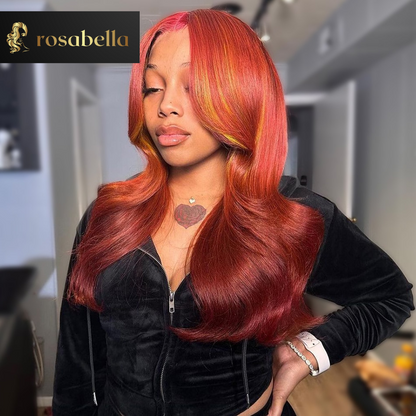 Orange Brown Highlight Wig with 613 Blonde 13x4 13x6 Transparent Lace Front Wig 5X5 Body Wave Lace Closure Human Hair Wigs 180%