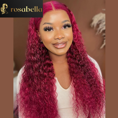 Burgundy Lace Front Wig Rose Pink Curly Deep Lace Frontal Wig