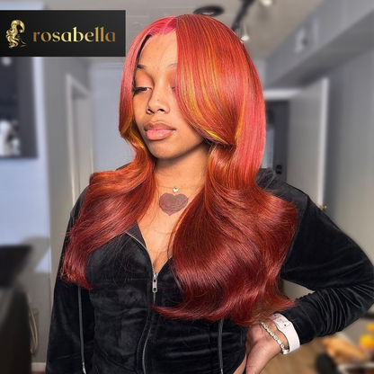 Orange Brown Highlight Wig with 613 Blonde 13x4 13x6 Transparent Lace Front Wig 5X5 Body Wave Lace Closure Human Hair Wigs 180%