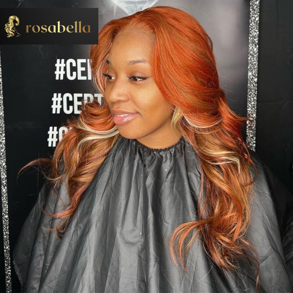 Orange Brown Highlight Wig with 613 Blonde 13x4 13x6 Transparent Lace Front Wig 5X5 Body Wave Lace Closure Human Hair Wigs 180%