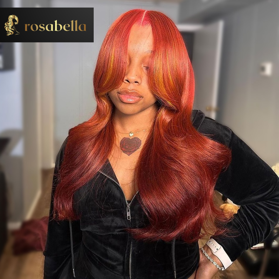 Orange Brown Highlight Wig with 613 Blonde 13x4 13x6 Transparent Lace Front Wig 5X5 Body Wave Lace Closure Human Hair Wigs 180%