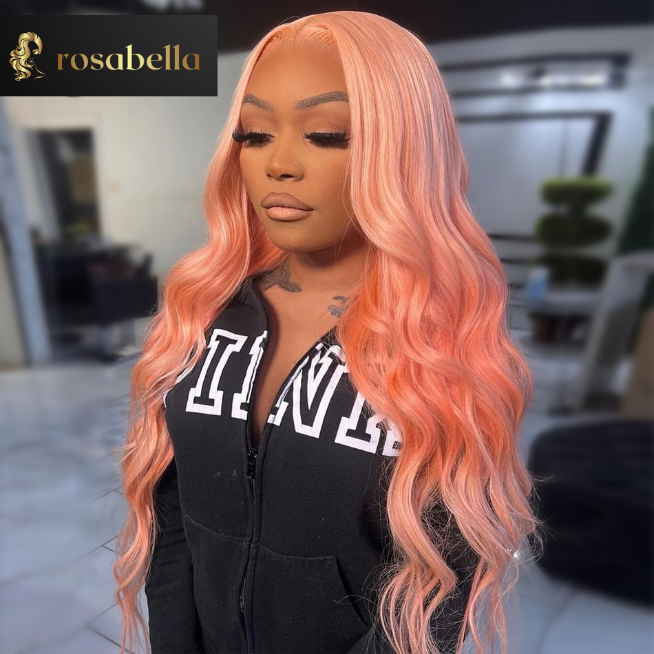 Peach Pink 13X6 Lace Frontal Wig Ombre Blonde Pink Wavy 13X4 Lace Front Wig Body Wave Colored Human Hair Wigs 30 Inch