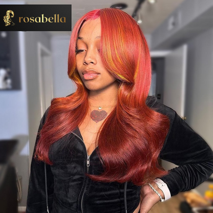 Orange Brown Highlight Wig with 613 Blonde 13x4 13x6 Transparent Lace Front Wig 5X5 Body Wave Lace Closure Human Hair Wigs 180%