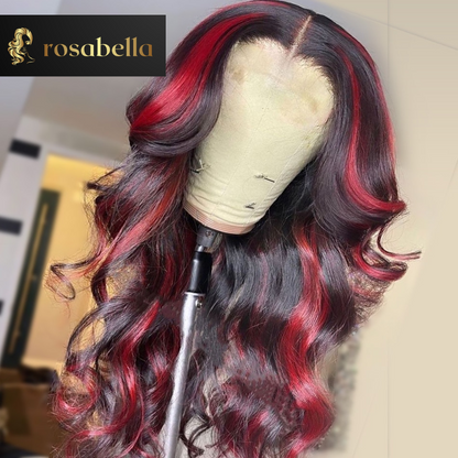 Ombre Highlight Red 13x4 Lace Frontal Wig Transparent Body Wave Lace Closure Wig Brazilian 100% Human Hair Wigs With Baby Hair