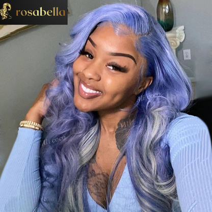 13x4 HD Transparent Lace Frontal Ombre Light Purple Gray Loose Body Wave  Wig