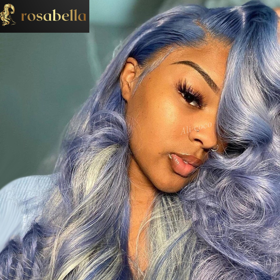 13x4 HD Transparent Lace Frontal Ombre Light Purple Gray Loose Body Wave  Wig