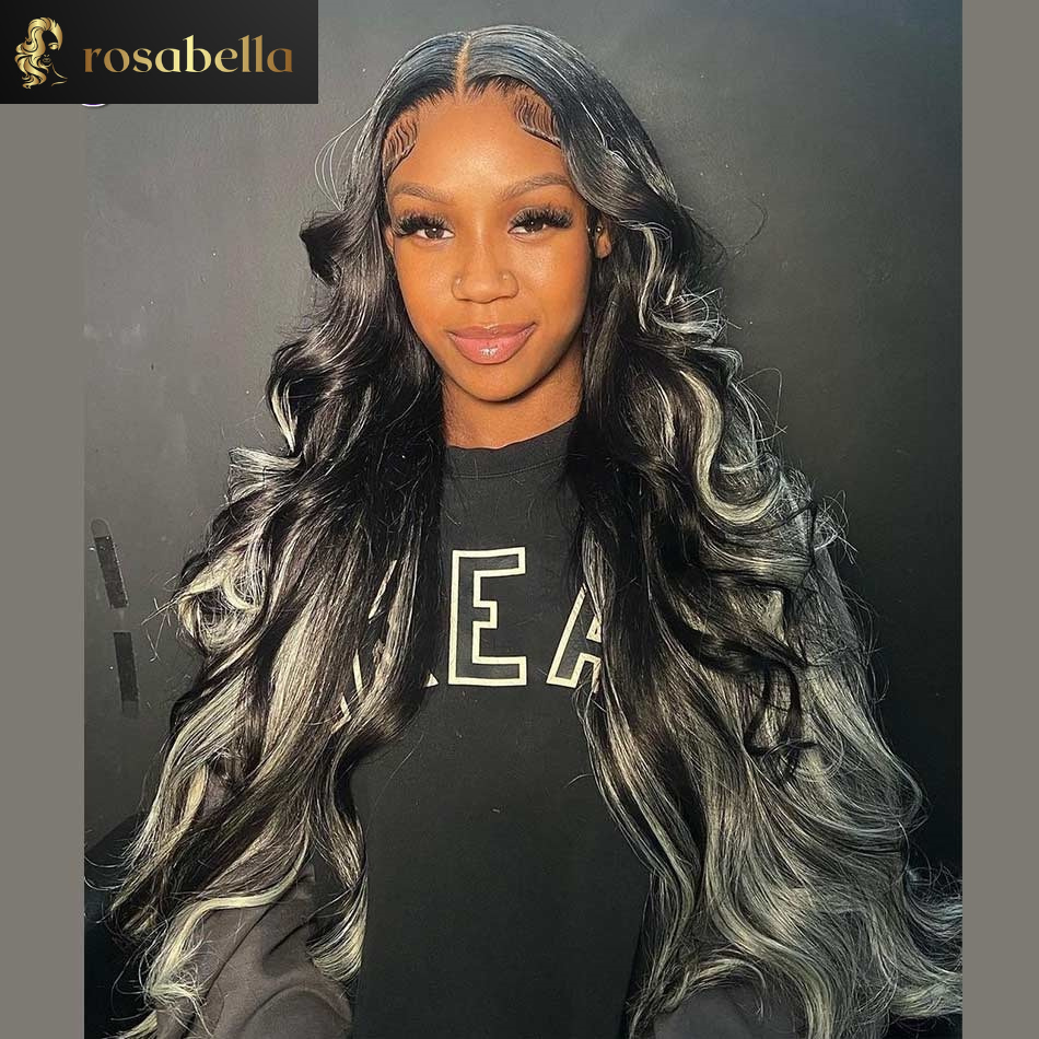 Grey and black Body Wave Lace Frontal Highlight Wigs