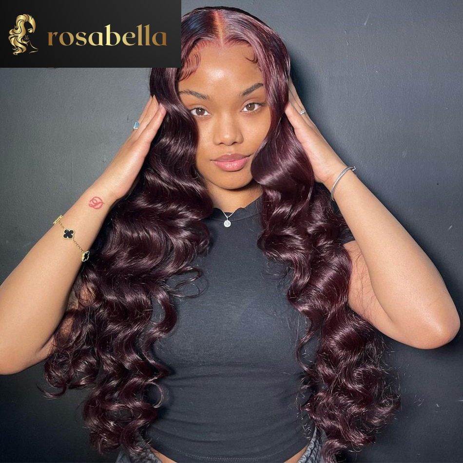 Dark 99J Loose Deep Wave Lace Front Human Hair Wigs Transparent 13X6 Lace Frontal Wig  Pre Plucked 5X5 Lace Closure Wig