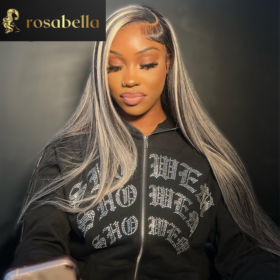 Silver Gray Highlight Lace Front  13x6 13x4 Straight Lace Frontal Wig