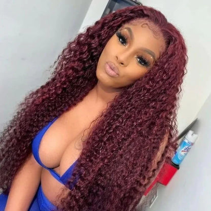 99J Red Gluless Wig Burgundy Jerry Curly Human Hair Wigs