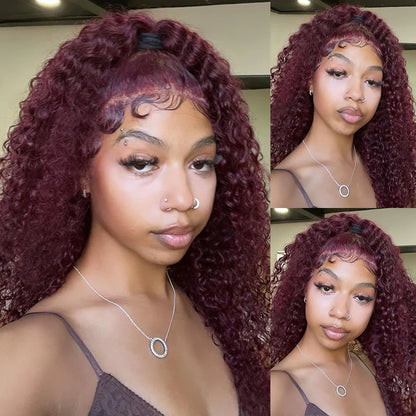 99J Red Gluless Wig Burgundy Jerry Curly Human Hair Wigs